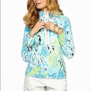 🌺 Lilly Pulitzer Skipper Popover Spa Blue Let's Cha Cha | Women’s Size M - EUC